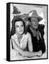 RIO BRAVO, 1959 directed by HOWARD HAWKS On the set, Angie Dickinson and John Wayne (b/w photo)-null-Framed Stretched Canvas