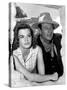 RIO BRAVO, 1959 directed by HOWARD HAWKS On the set, Angie Dickinson and John Wayne (b/w photo)-null-Stretched Canvas