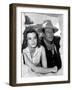 RIO BRAVO, 1959 directed by HOWARD HAWKS On the set, Angie Dickinson and John Wayne (b/w photo)-null-Framed Photo