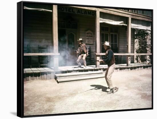 RIO BRAVO, 1959 directed by HOWARD HAWKS Ricky Nelson and John Wayne (photo)-null-Framed Stretched Canvas