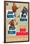 RIO BRAVO, clockwise: John Wayne, Dean Martin, Ricky Nelson on German poster art, 1959.-null-Framed Art Print