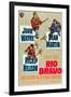 RIO BRAVO, clockwise: John Wayne, Dean Martin, Ricky Nelson on German poster art, 1959.-null-Framed Art Print