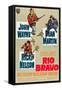 RIO BRAVO, clockwise: John Wayne, Dean Martin, Ricky Nelson on German poster art, 1959.-null-Framed Stretched Canvas