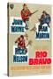 RIO BRAVO, clockwise: John Wayne, Dean Martin, Ricky Nelson on German poster art, 1959.-null-Stretched Canvas