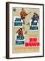 RIO BRAVO, clockwise: John Wayne, Dean Martin, Ricky Nelson on German poster art, 1959.-null-Framed Art Print