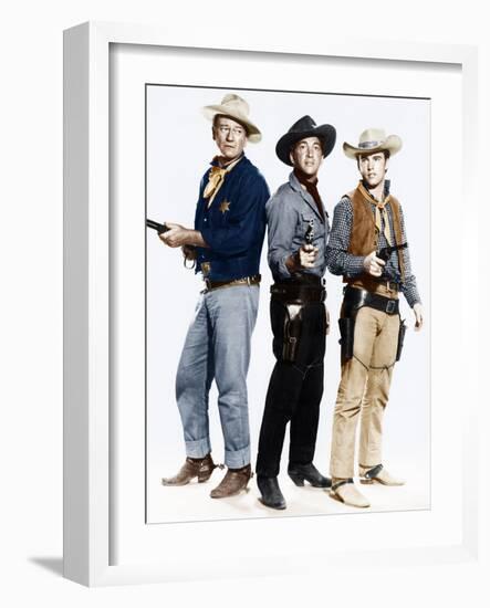 RIO BRAVO, from left: John Wayne, Dean Martin, Ricky Nelson, 1959-null-Framed Photo