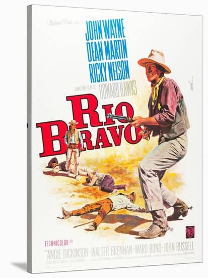 RIO BRAVO, John Wayne on French poster art, 1959.-null-Stretched Canvas