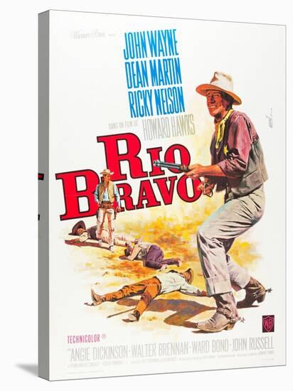 RIO BRAVO, John Wayne on French poster art, 1959.-null-Stretched Canvas