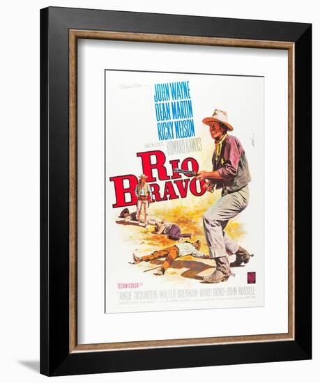 RIO BRAVO, John Wayne on French poster art, 1959.-null-Framed Art Print