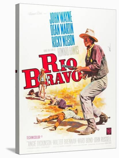 RIO BRAVO, John Wayne on French poster art, 1959.-null-Stretched Canvas