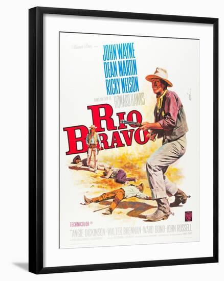 RIO BRAVO, John Wayne on French poster art, 1959.-null-Framed Art Print