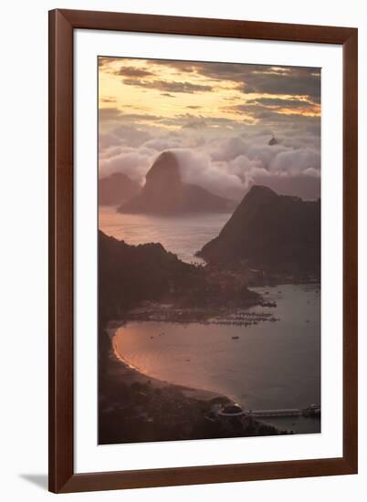 Rio De Janeiro at Sunset with Sugar Loaf and Christ the Redeemer From Niteroi-Alex Saberi-Framed Premium Photographic Print