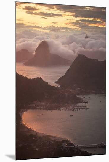 Rio De Janeiro at Sunset with Sugar Loaf and Christ the Redeemer From Niteroi-Alex Saberi-Mounted Premium Photographic Print