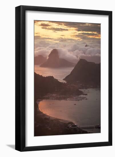 Rio De Janeiro at Sunset with Sugar Loaf and Christ the Redeemer From Niteroi-Alex Saberi-Framed Photographic Print