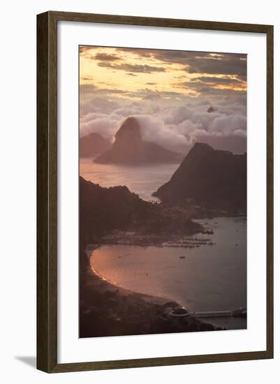 Rio De Janeiro at Sunset with Sugar Loaf and Christ the Redeemer From Niteroi-Alex Saberi-Framed Photographic Print
