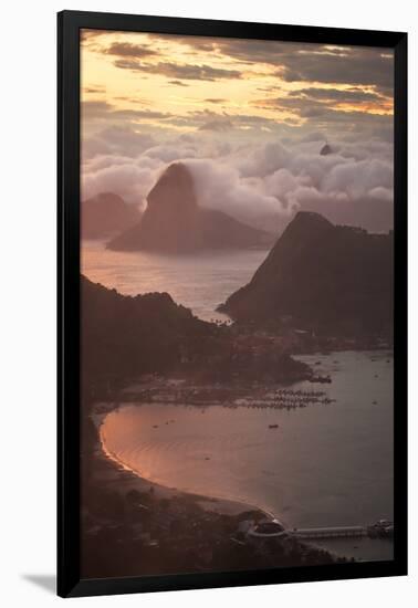 Rio De Janeiro at Sunset with Sugar Loaf and Christ the Redeemer From Niteroi-Alex Saberi-Framed Photographic Print