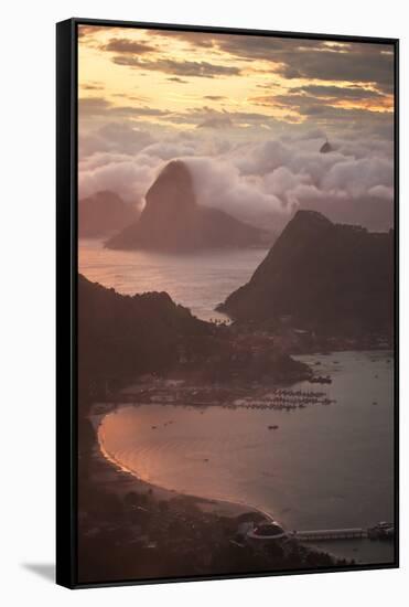 Rio De Janeiro at Sunset with Sugar Loaf and Christ the Redeemer From Niteroi-Alex Saberi-Framed Stretched Canvas