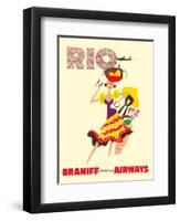 Rio de Janeiro, Brazil, Brazilian Drummer and Dancer with Castanets, Braniff International Airways-null-Framed Art Print