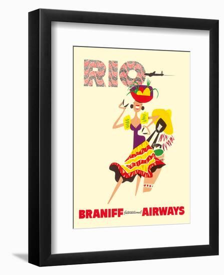 Rio de Janeiro, Brazil, Brazilian Drummer and Dancer with Castanets, Braniff International Airways-null-Framed Art Print