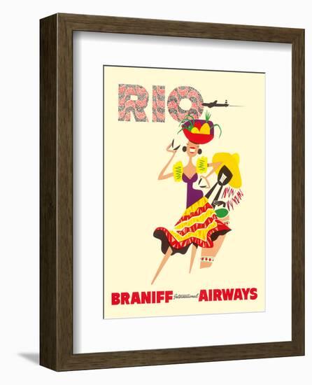 Rio de Janeiro, Brazil, Brazilian Drummer and Dancer with Castanets, Braniff International Airways-null-Framed Art Print