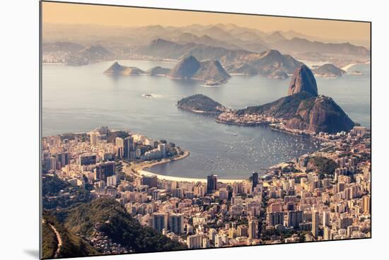 Rio De Janeiro, Brazil. Suggar Loaf and Botafogo Beach Viewed from Corcovado-Curioso Travel Photography-Mounted Photographic Print