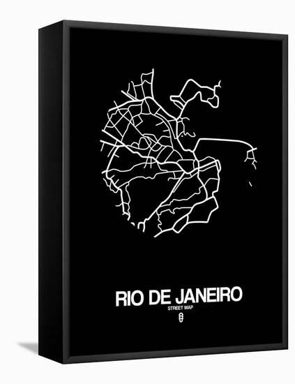 Rio de Janeiro Street Map Black-NaxArt-Framed Stretched Canvas