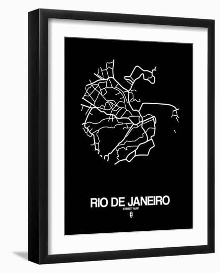 Rio de Janeiro Street Map Black-NaxArt-Framed Art Print