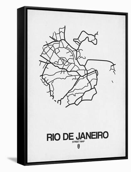 Rio de Janeiro Street Map White-NaxArt-Framed Stretched Canvas