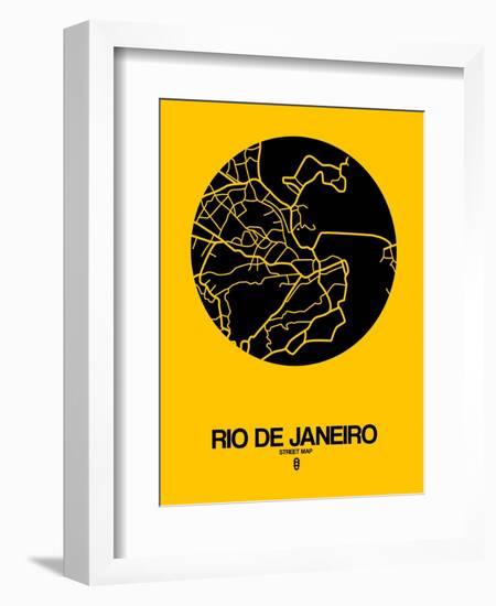 Rio de Janeiro Street Map Yellow-NaxArt-Framed Art Print