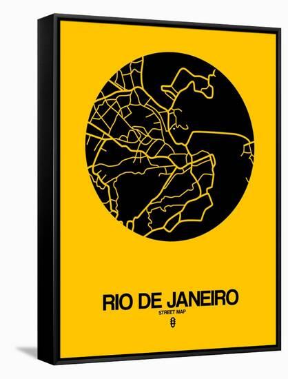 Rio de Janeiro Street Map Yellow-NaxArt-Framed Stretched Canvas