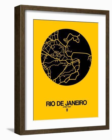 Rio de Janeiro Street Map Yellow-NaxArt-Framed Art Print