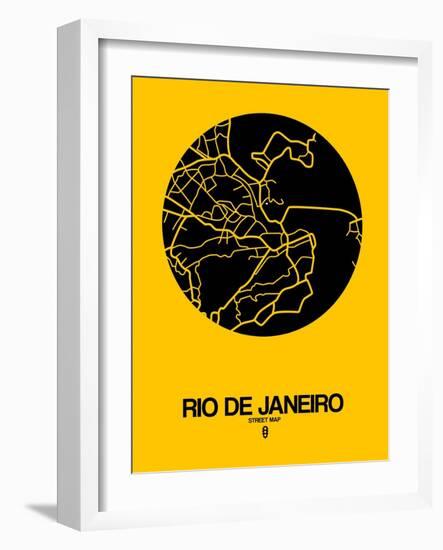 Rio de Janeiro Street Map Yellow-NaxArt-Framed Art Print