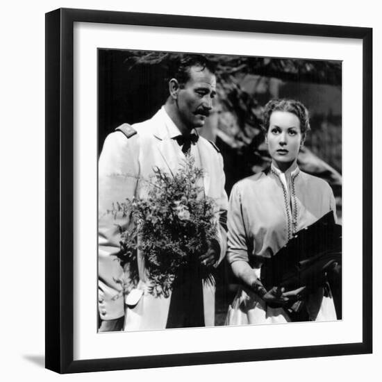 RIO GRANDE, 1950 directed by JOHN FORD John Wayne and Maureen O'Hara (b/w photo)-null-Framed Photo