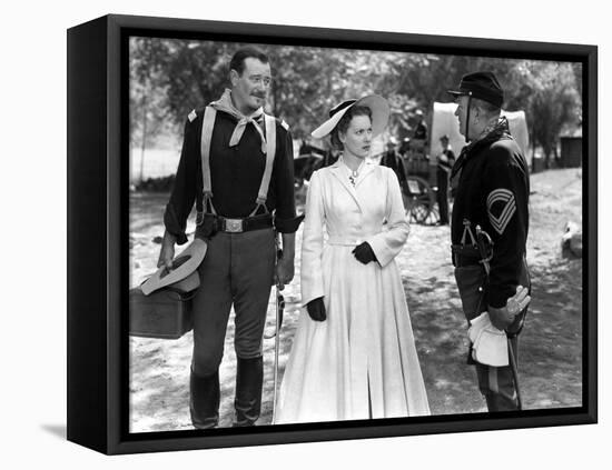 RIO GRANDE, 1950 directed by JOHN FORD John Wayne, Maureen O'Hara and Victor McLaglen (b/w photo)-null-Framed Stretched Canvas