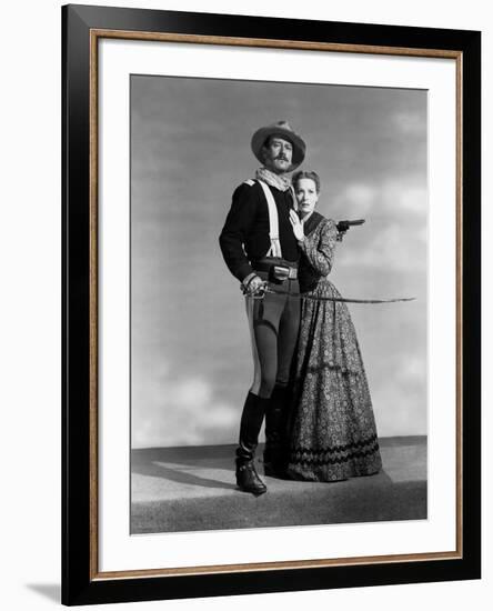 Rio Grande by JohnFord with John Wayne and Maureen O'Hara, 1950 (b/w photo)-null-Framed Photo