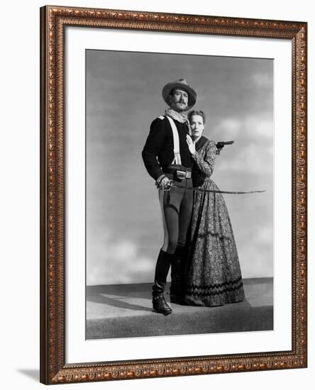 Rio Grande by JohnFord with John Wayne and Maureen O'Hara, 1950 (b/w photo)-null-Framed Photo