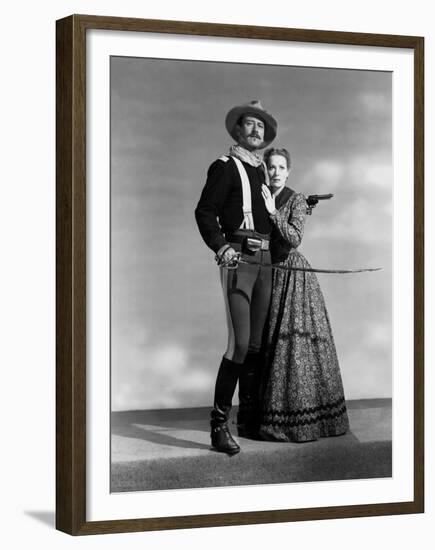 Rio Grande by JohnFord with John Wayne and Maureen O'Hara, 1950 (b/w photo)-null-Framed Photo