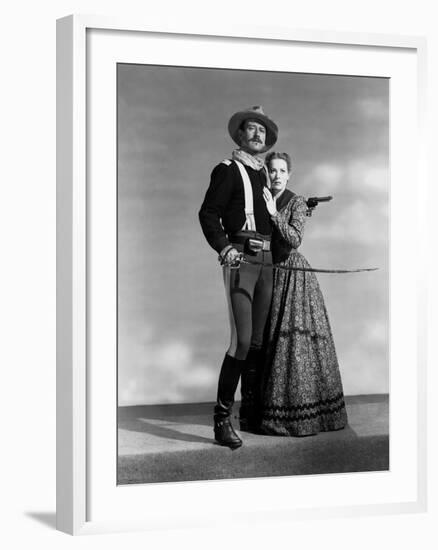 Rio Grande by JohnFord with John Wayne and Maureen O'Hara, 1950 (b/w photo)-null-Framed Photo