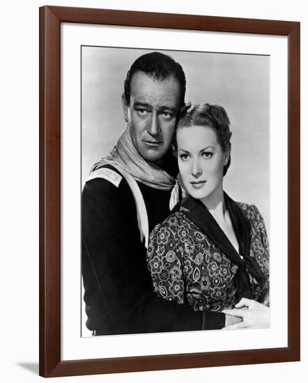 Rio Grande by JohnFord with John Wayne and Maureen O'Hara, 1950 (b/w photo)-null-Framed Photo