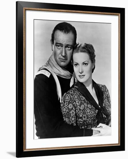 Rio Grande by JohnFord with John Wayne and Maureen O'Hara, 1950 (b/w photo)-null-Framed Photo