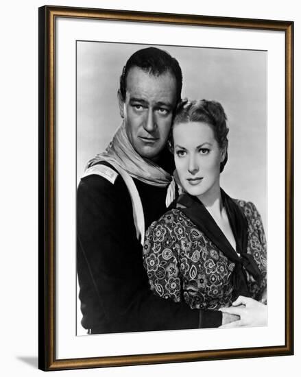 Rio Grande by JohnFord with John Wayne and Maureen O'Hara, 1950 (b/w photo)-null-Framed Photo