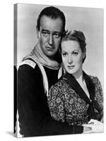 Rio Grande by JohnFord with John Wayne and Maureen O'Hara, 1950 (b/w photo)-null-Stretched Canvas