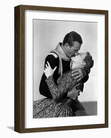 Rio Grande by JohnFord with John Wayne and Maureen O'Hara, 1950 (b/w photo)-null-Framed Photo