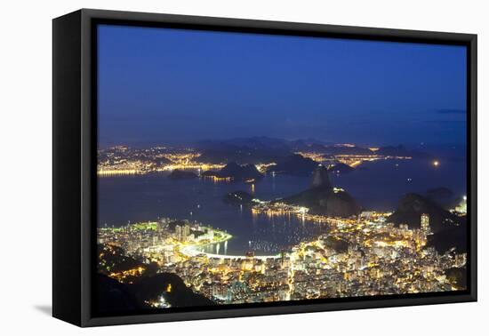 Rio's Skyline at Night From Sugar Loaf Mountain-Alex Saberi-Framed Stretched Canvas