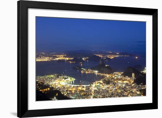 Rio's Skyline at Night From Sugar Loaf Mountain-Alex Saberi-Framed Photographic Print