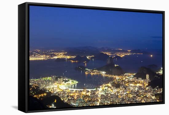 Rio's Skyline at Night From Sugar Loaf Mountain-Alex Saberi-Framed Stretched Canvas