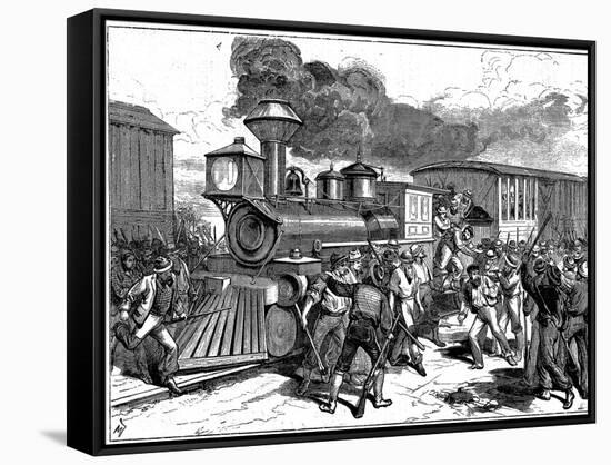 Riot by Railroad Workers at Martinsburg on the Baltimore-Ohio Railroad, USA, 1877-null-Framed Stretched Canvas