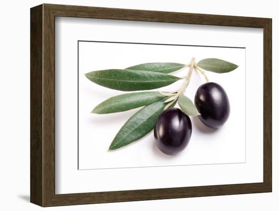 Ripe Black Olives with Leaves on a White Background-Volff-Framed Photographic Print