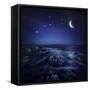 Rising Moon over Ocean and Boulders Against Starry Sky-null-Framed Stretched Canvas