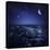 Rising Moon over Ocean and Boulders Against Starry Sky-null-Stretched Canvas